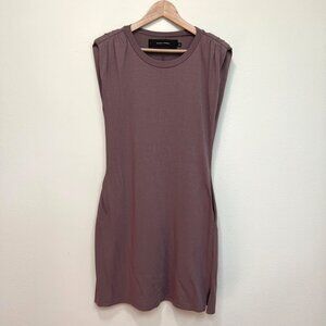 CODE x MODE Nude Beige Sleeveless Knit Dress with Shoulder Pads and Pockets SM